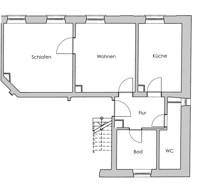 Beispielgrundriss Zwei-Zimmer-Wohnung im Bestand, 55,18 m²