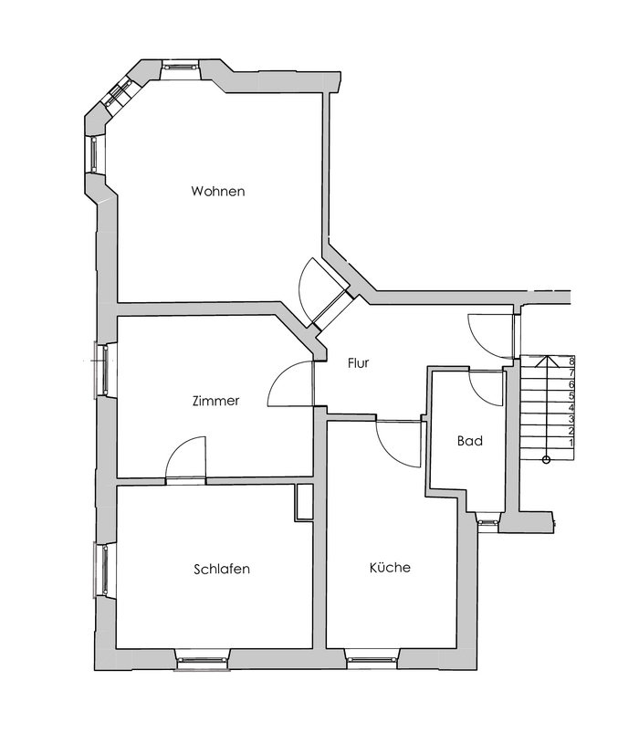 Beispielgrundriss Drei-Zimmer-Wohnung im Bestand, 68,18 m²